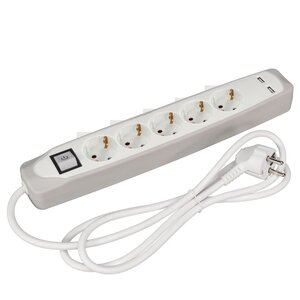 Perel prise schuko 5 voies avec 2 ports usb gris et blanc