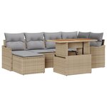 Ensemble de canapé de jardin 7 pièces avec coussins en beige poly rattan acacia