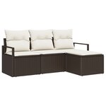 Ensemble de canapé de jardin en 4 pièces avec coussins en rotin poly marron