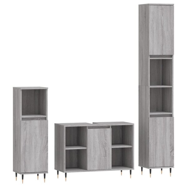 vidaXL Ensemble de meubles de salle de bain 3 Pièces Sonoma gris