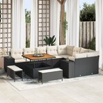Ensemble de Canapés de Jardin en 12 pièces avec Coussins Noir Poly Rattan Acacia