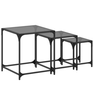 vidaXL Tables basses gigognes 3 Pièces dessus en verre noir acier