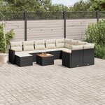 vidaXL Salon de jardin 11 Pièces avec coussins noir résine tressée