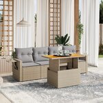 vidaXL Salon de jardin avec coussins 5 Pièces beige résine tressée