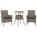 vidaXL Ensemble à manger de jardin et coussins 3 Pièces gris rotin acacia