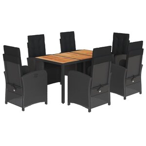vidaXL Ensemble à manger de jardin coussins 7Pièces Noir Résine tressée