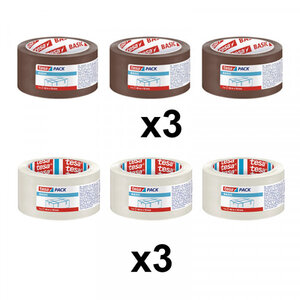 Lot de 6 rubans emballage adhésif tesa 66m x 50mm transparent et havane