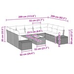 vidaXL Ensemble de canapé de jardin de 10 pièces avec coussins en poly rotin noir