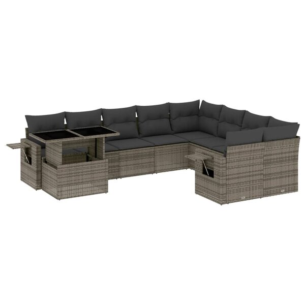 vidaXL Salon de jardin avec coussins 10 Pièces gris résine tressée
