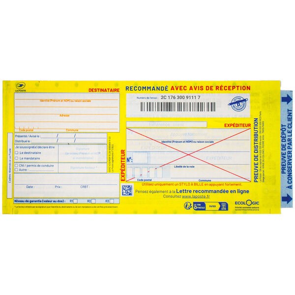 Boîte de 100 liasses recommandées SGR2 avec accusé réception