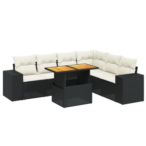 vidaXL Salon de jardin 7 Pièces avec coussins noir résine tressée