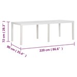 vidaXL Table de jardin 220x90x72 cm PP Blanc