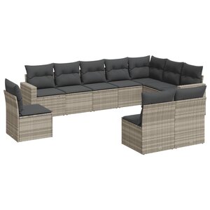 vidaXL Salon de jardin avec coussins 10 Pièces gris clair résine tressée