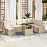 vidaXL Ensemble de Sofa de Jardin de 9 pièces avec Coussins Beige en Rattan Poly