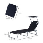 Transat bain de soleil pliable grand confort dossier et pare-soleil réglable multi-positions noir