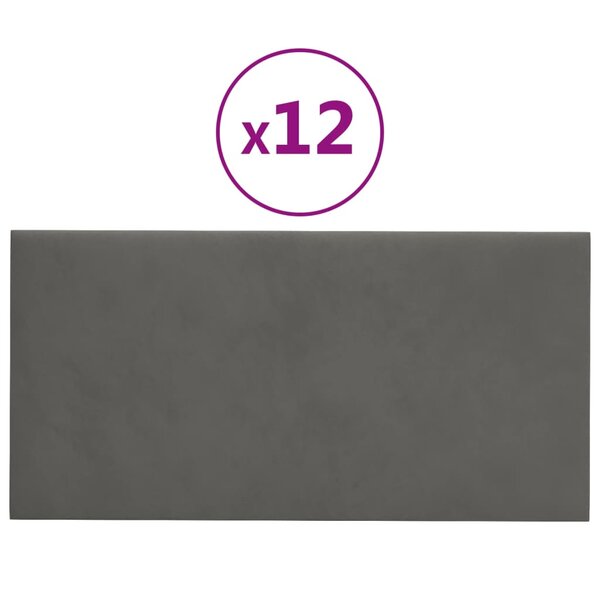 vidaXL Panneaux muraux 12 Pièces Gris foncé 30x15 cm Velours 0 54 m²