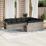 vidaXL Salon de jardin avec coussins 10 Pièces gris clair résine tressée