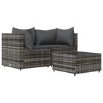 vidaXL Salon de jardin 3 Pièces avec coussins Gris Résine tressée