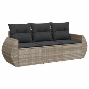 vidaXL Salon de jardin avec coussins 3 Pièces gris clair résine tressée