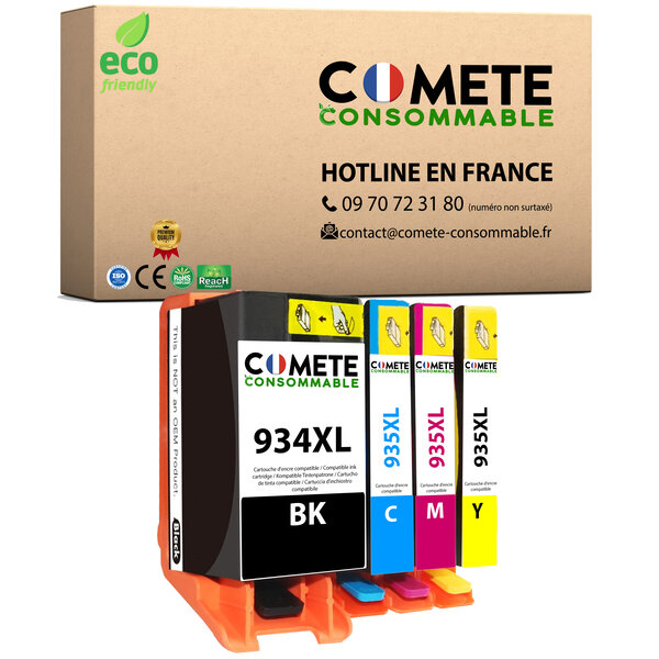 COMETE, Entreprise française - 934XL 935XL - 4 Cartouches d'encre Compatibles avec HP 934 935 XL - pour HP OfficeJet 6812 6815 6820 6822 6825 HP OfficeJet Pro 6239 6830 6835 (1 Noir et 3 Couleur)