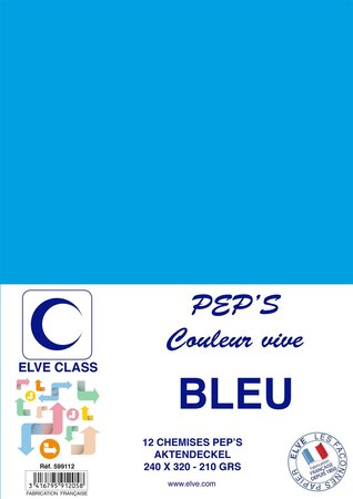Pqt de 12 Chemises 210 g 240 x 320 mm PEP'S Coloris Vifs Bleu ELVE