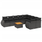 vidaXL Salon de jardin 10 Pièces avec coussins noir résine tressée