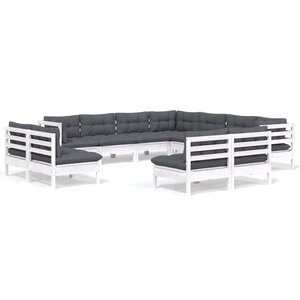 vidaXL Salon de jardin 11 Pièces avec coussins blanc bois de pin solide