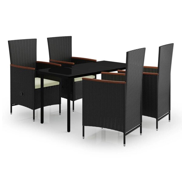 vidaXL Ensemble de salle à manger de jardin avec coussins 5 Pièces Noir