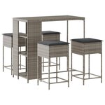 vidaXL Ensemble de bar de jardin 5 Pièces avec coussins gris poly rotin