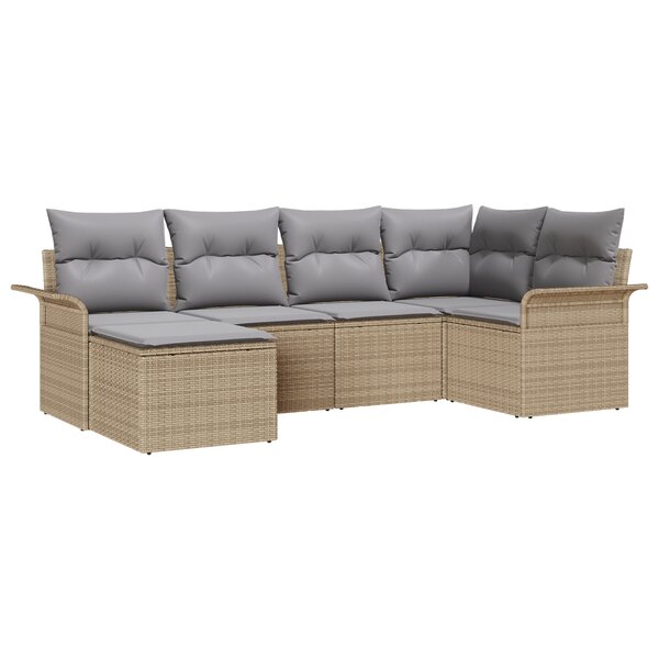 Canapé de jardin 6 pièces avec coussins beige poly rotin