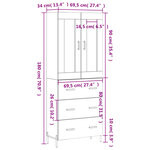vidaXL Buffet haut Chêne fumé 69 5x34x180 cm Bois d'ingénierie