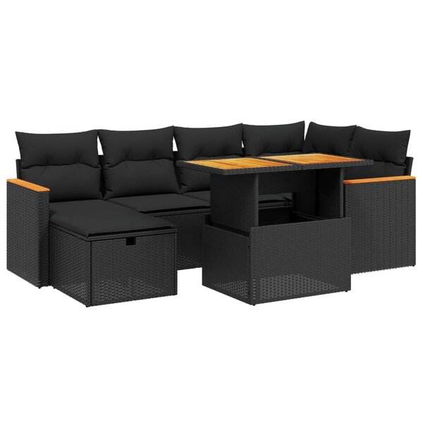 vidaXL Salon de jardin 7 Pièces avec coussins noir résine tressée