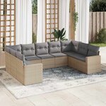 vidaXL Salon de jardin avec coussins 9 Pièces beige résine tressée