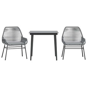 vidaXL Ensemble à manger jardin coussins 3 Pièces gris poly rotin verre