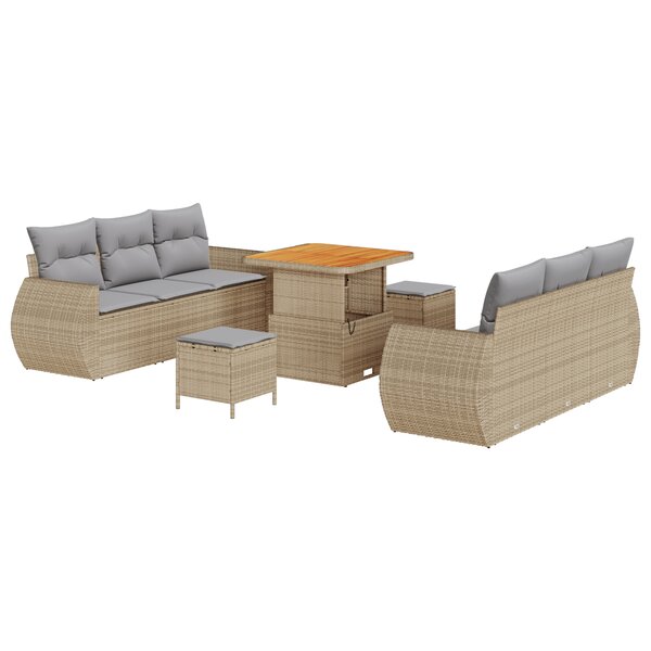 Ensemble de canapé de jardin 9 pièces vidaXL avec coussins beige en poly rattan