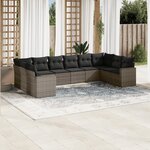 vidaXL Salon de jardin avec coussins 10 Pièces gris résine tressée