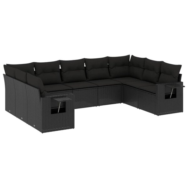 vidaXL Salon de jardin 9 Pièces avec coussins noir résine tressée