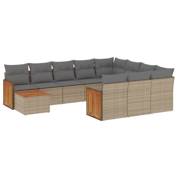 vidaXL Salon de jardin 11 Pièces avec coussins beige résine tressée