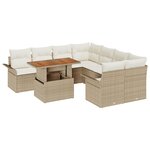 Ensemble de Canapés de Jardin 9 Pièces avec Coussins Beige Rotin Poly