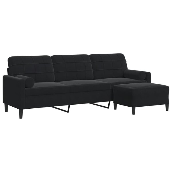 vidaXL Canapé à 3 places avec repose-pieds Noir 210 cm Velours