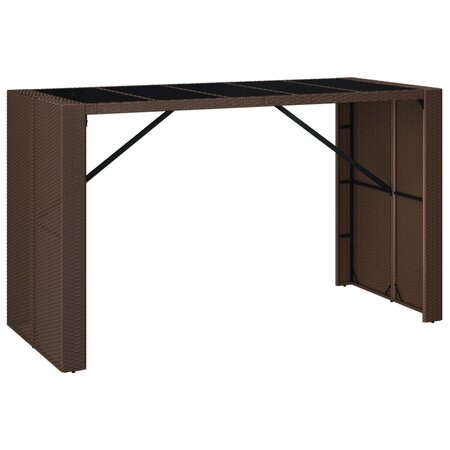 vidaXL Table de bar et dessus en verre marron 185x80x110 cm poly rotin