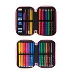 Trousse à crayons Milan Fun Animals à 2 niveaux avec 2 gommes  un taille-crayon  un crayon  un stylo capsule  une règle  12 crayons de couleur et 18 marqueurs - Orange/Beige