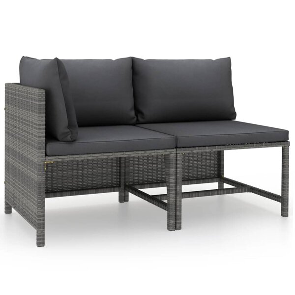 vidaXL Salon de jardin 2 Pièces avec coussins Gris Résine tressée