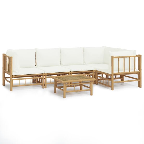 vidaXL Salon de jardin 6 Pièces avec coussins blanc crème bambou