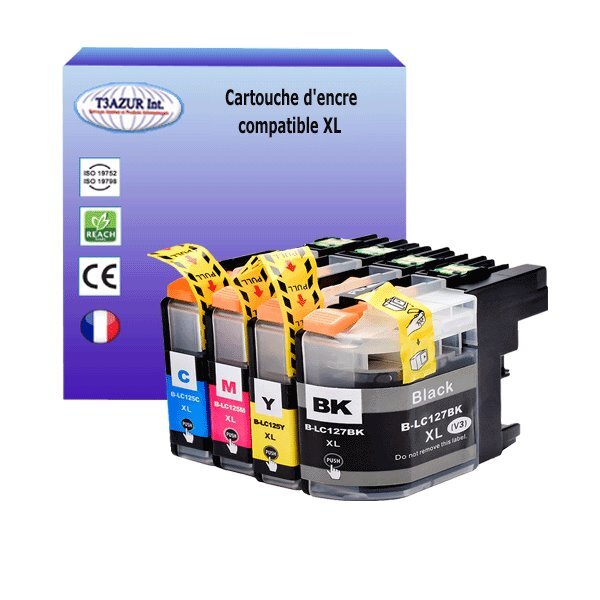 T3AZUR- Lot de 4 Cartouches compatibles avec Brother LC127XL  LC125XL pour Brother DCP-J4110DW  MFC-J4410DW