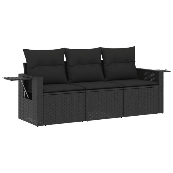 vidaXL Salon de jardin 3 Pièces avec coussins noir résine tressée