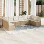 vidaXL Salon de jardin avec coussins 10 Pièces beige résine tressée