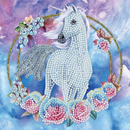 Kit carte broderie diamant 18x18cm Licorne en fleurs