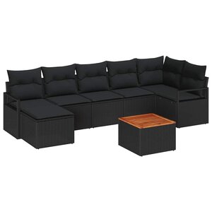 vidaXL Ensemble de canapé de jardin avec coussin 8 Pièces Noir Poly rotin