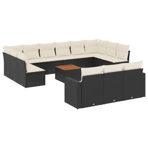 vidaXL Salon de jardin avec coussins 14 Pièces noir résine tressée